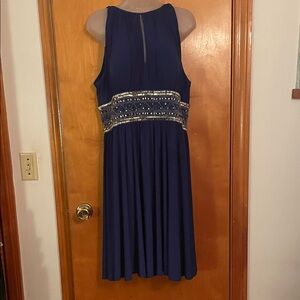 JS Boutique Midnight Blue Dress with Metallic Silver Details